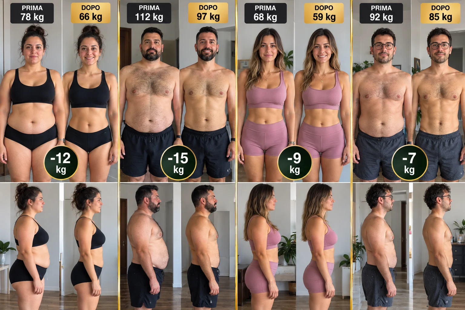 Cambiamenti prima e dopo di clienti che hanno seguito i percorsi KETO30 Donna e Uomo
